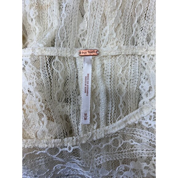Free People Womens Lace Blouse M Ivory Nylon Blend - Picture 5 of 9